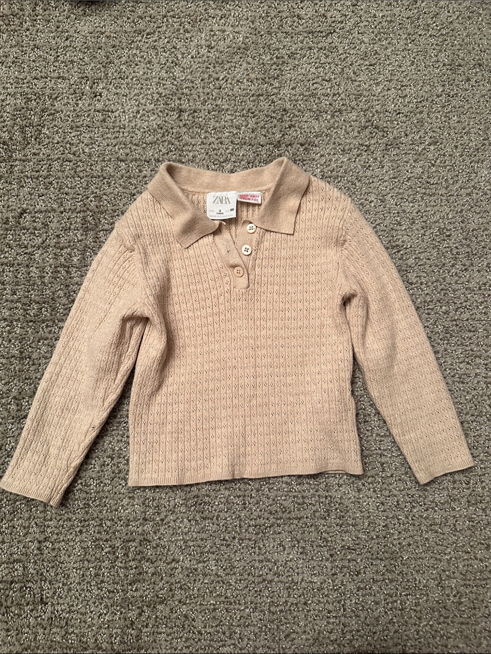 Zara Kids Tan Knit Polo Top Size 3